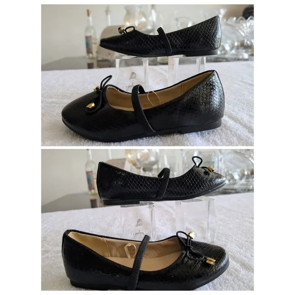 Capelli New York Girls Size 11 Ballet Flats Mary Jane Bow Gold Hearts
